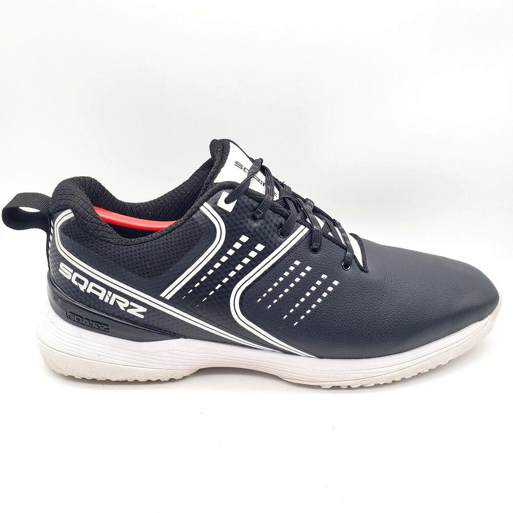 SQAIRZ Golf Shoes Men's 10.5 Women 12 Black White Spikeless Square Wide Toe Box